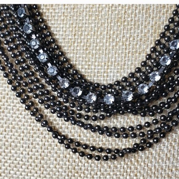 GUNMETAL & RHINESTONE Multi-Strand Layered Necklace - Picture 2 of 6